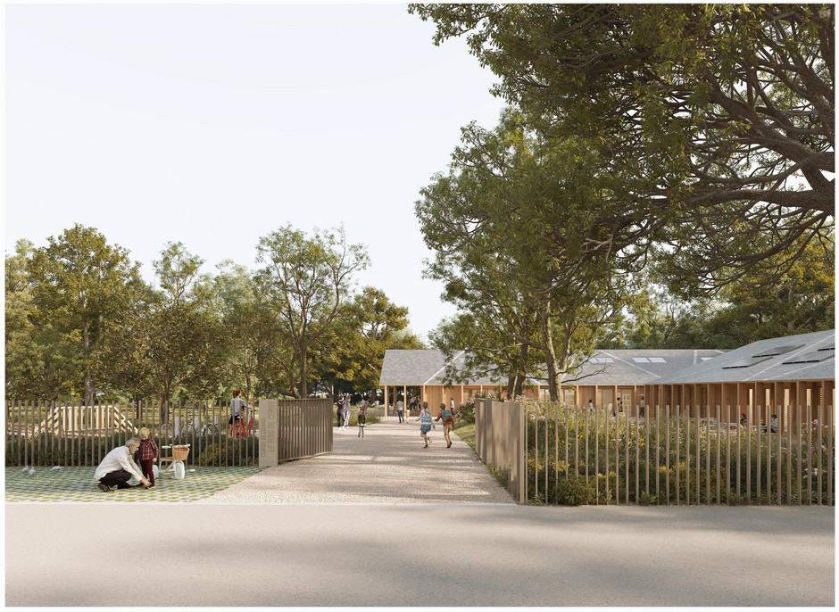 Projection du nouvel ALSH du Bois de Cergy, vu de la rue - voir en plus grand : (fenêtre modale)