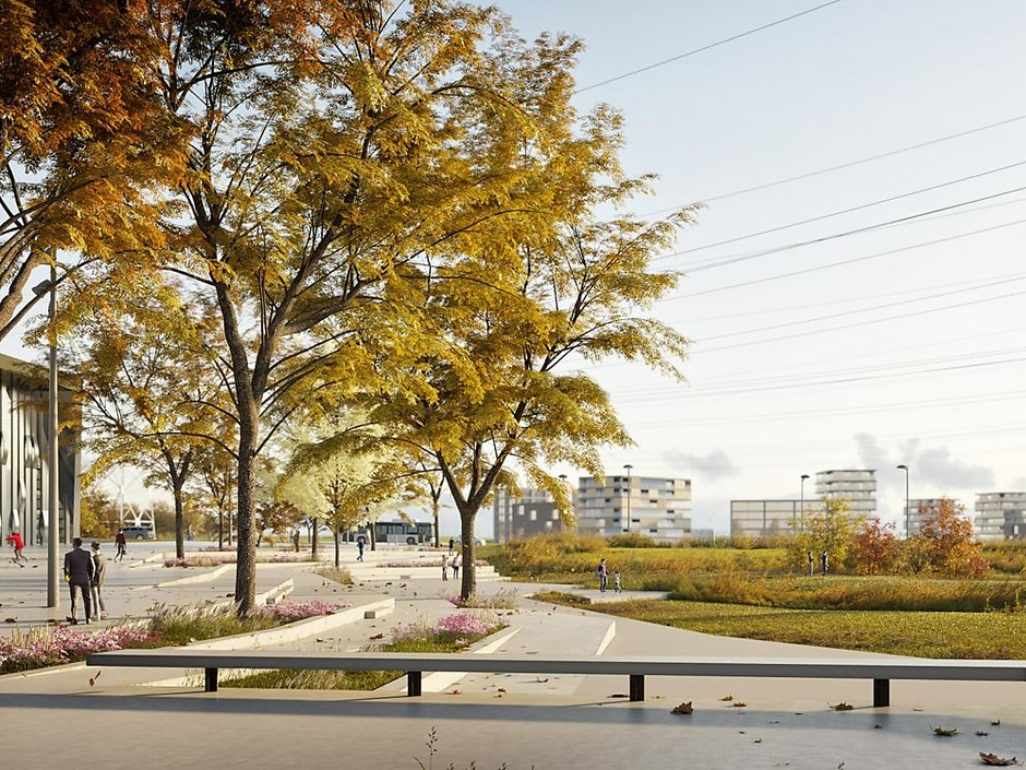 Vue de l'éco-quartier des Doux Epis depuis l'Aren' Ice - voir en plus grand : (fenêtre modale)