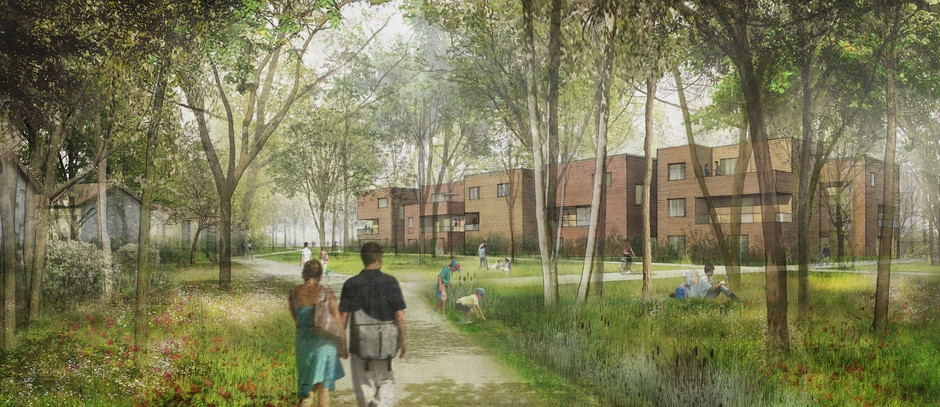 Chemin piétonnier autour des futurs logements de l'éco-quartier des Doux épis - voir en plus grand : (fenêtre modale)