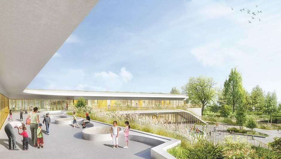 Cour du futur groupe scolaire de l'éco-quartier des Doux Epis - voir en plus grand : (fenêtre modale)