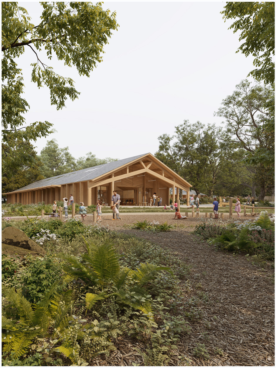 Projection du nouvel ALSH du Bois de Cergy, vue du préau - voir en plus grand : (fenêtre modale)